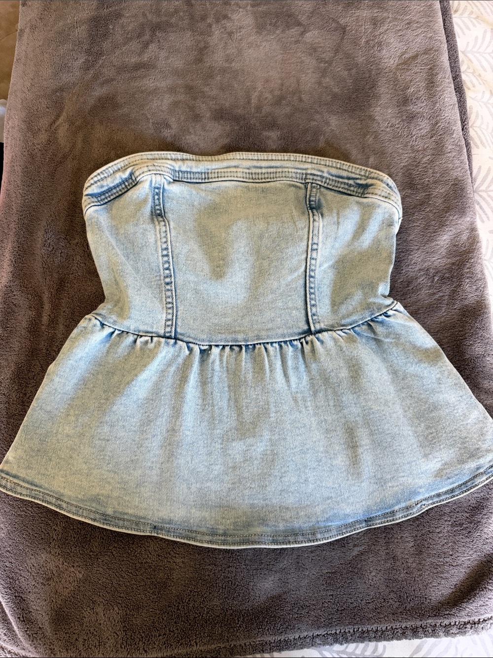 H&M Light Blue Denim Strapless Circle Skater Top